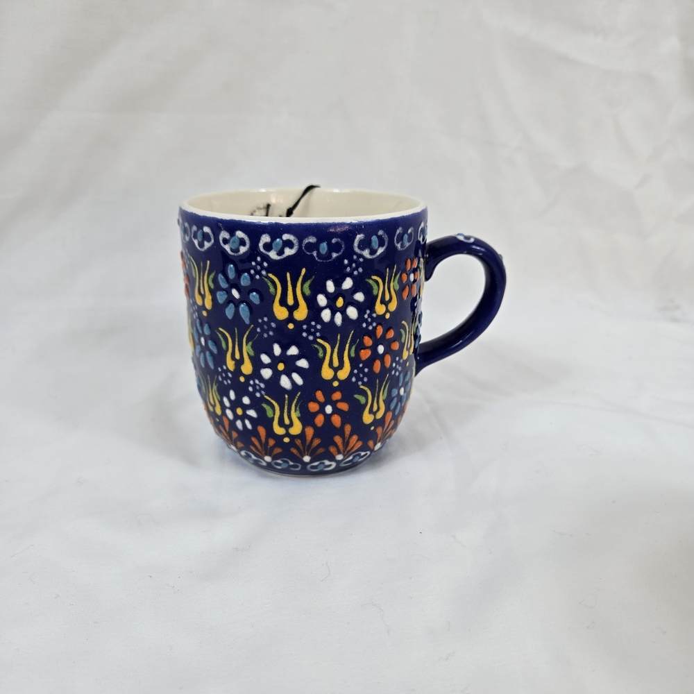 Aydin El Sanatlari Handmade Blue Floral Colorful Ceramic Mug Turkish Pottery NWT